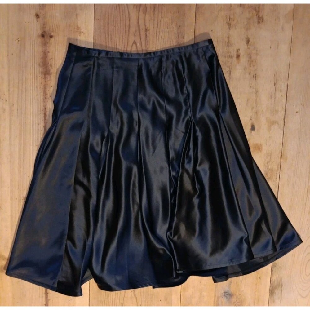 Vtg JR Nites By Carol Lin Midi Skirt Womens 10 Black Satin Full Special Occasion
